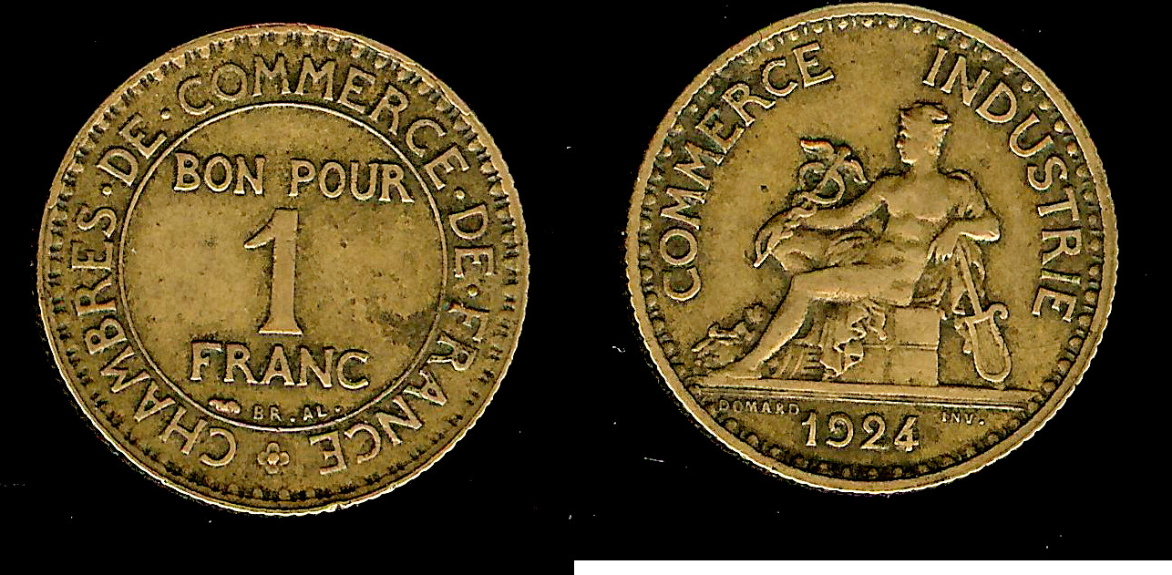 1 franc Chamber of Commerce 1924 gVF